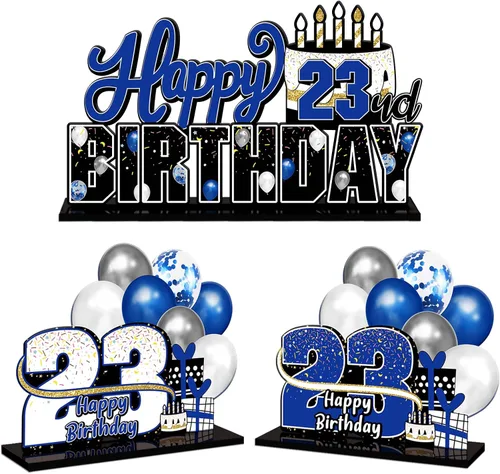 Miniatura 174 de LINGTEER Feliz 10º Cumpleaños Juego de Centros de Mesa de Acrílico Azul para Mesa - Brindemos por Diez Años Decoraciones de Regalo de Fiesta de 10º