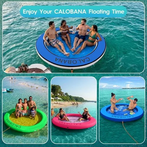 Miniatura 2 de CALOBANA Hamaca de agua inflable redonda flotante, flota lago isla balsa plataforma de muelle inflable para adultos, piscina, río, fiesta