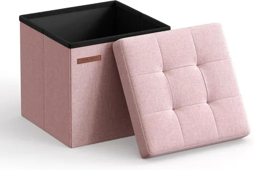 Miniatura 14 de SONGMICS Folding Storage Ottoman Bench, Linen Fabric, Storage Chest, Foot Rest Stool, Holds up to 286.6 lb, 11.8 x 11.8 x 11.8 in, Bedroom Bench