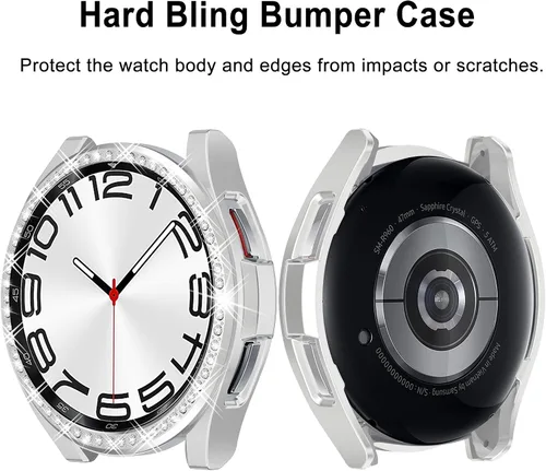 Miniatura 4 de Funda de reloj 2 en 1 para Samsung Galaxy Watch 6 Classic de 1.850 in (SM-R960), cubierta protectora de policarbonato con anillo bisel de diamantes