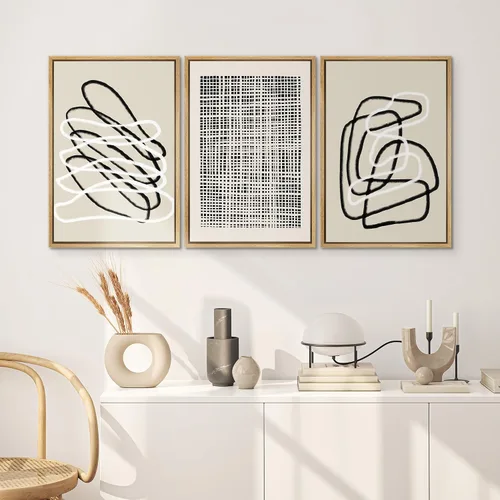 Miniatura 322 de SIGNWIN Lienzo enmarcado para pared, arte con pinceladas de flujo neutro en tonos beige abstractos, ilustraciones, arte moderno, decorativo