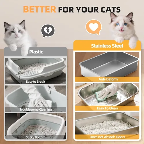 Miniatura 4 de WoofiGo Caja de arena cerrada de acero inoxidable para gatos con tapa, caja de arena extra grande XL para gatos grandes, bandeja de arena de metal