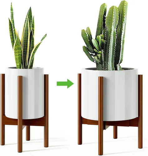 Soporte ajustable para plantas (de 8 a 12 pulgadas), soporte de bambú moderno de mediados de siglo para plantas (15 pulgadas de altura), soporte