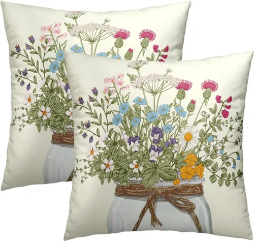 Miniatura 18 de Juego de 2 fundas de cojín decorativas con bandera americana y flores de amapola roja y azul, 16 x 16 pulgadas, fundas cuadradas para sofá, sillón