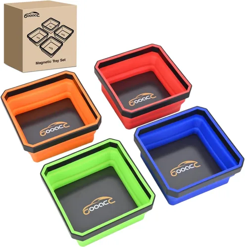 Miniatura 11 de GOOACC Juego de bandejas magnéticas plegables de 3 tamaños, bandejas de herramientas plegables de silicona negra, organizador para tornillos