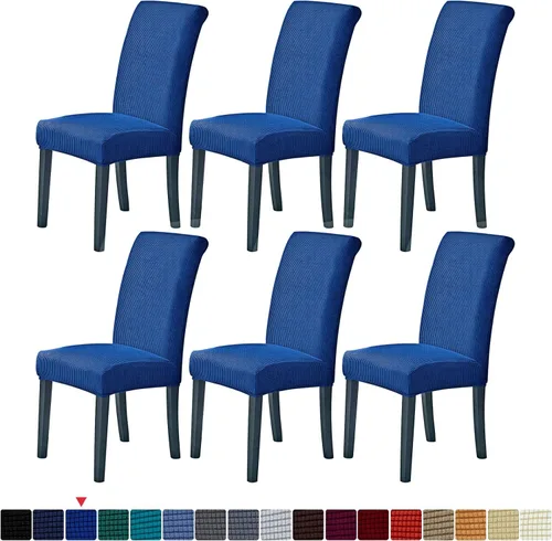 Miniatura 64 de Juego de 6 fundas elásticas para sillas de comedor, fundas para sillas de comedor lavables y removibles, fundas para sillas de comedor protectoras
