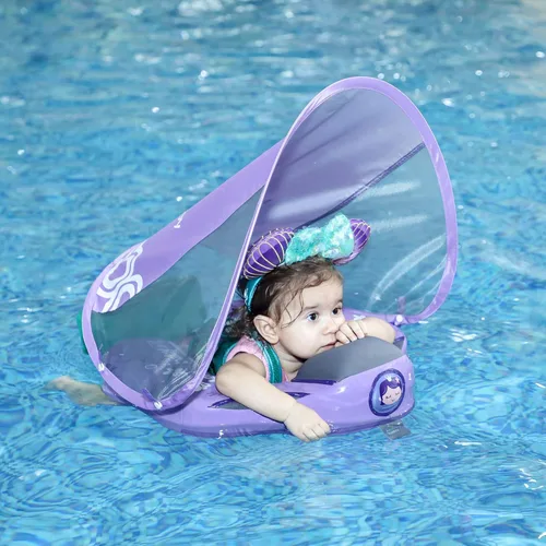 Miniatura 6 de Mambobaby - Flotador con cola y toldo para bebé, anillo de natación para cintura infantil, entrenador de natación y flotador no inflable con correa