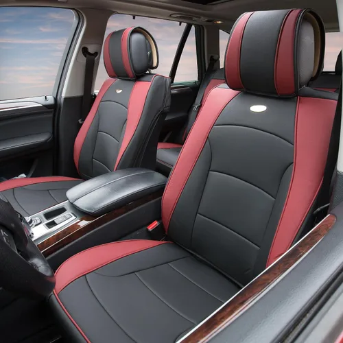 Miniatura 3 de TLH - Juego completo de cojines de asiento de cuero sintético ultra cómodos, ajuste universal para coches, camiones, SUV Azul Negro