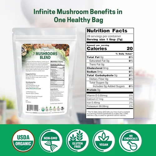 Miniatura 2 de Z Natural Foods Mezcla orgánica de 7 hongos sagrados, polvo de hongos, melena de león, cordyceps, chaga, reishi rojo, shiitake, maitake y extracto