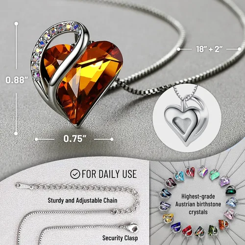 Miniatura 3 de Leafael - Collares para mujer, dije de corazón de amor infinito con cristales de piedra natal, cadena chapada en plata de 18 + 2 pulgadas, regalo