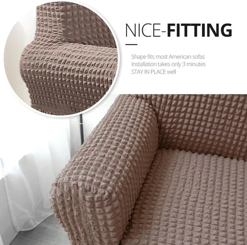 Miniatura 3 de NICEEC Funda de sofá biplaza beige de 1 pieza, funda de sofá de fácil ajuste, universal, de alta elasticidad, duradero, protector de muebles