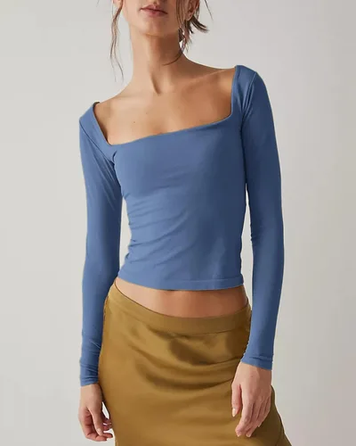 Miniatura 6 de Beumissy Camisas básicas de manga larga con cuello cuadrado para mujer, ajustadas, con doble forro