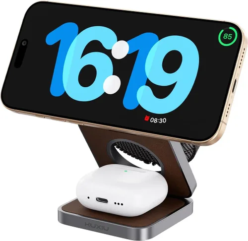 Miniatura 8 de Cargador inalámbrico magnético plegable, estación de carga 3 en 1 de aleación de aluminio KU XIU X40 para Apple, soporte de cargador magnético Gris