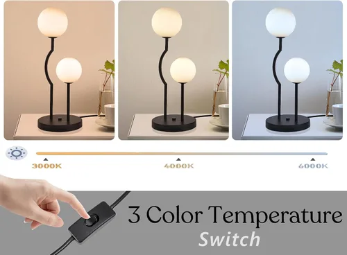 Miniatura 6 de Lámpara de mesa de globo negro de mediados de siglo industrial retro con 2 luces orbiculares de escritorio con globo de vidrio blanco para mesita