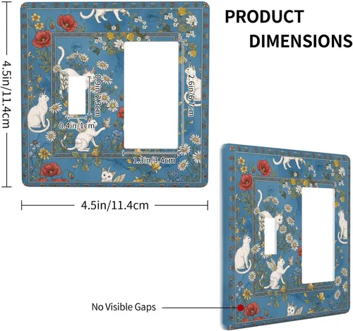 Miniatura 4 de Decorative Outlet Covers Blue Background White Cat Daisy Floral 2-Gang 1-Gang Wall Plate Single Toggle/Rocker Farmhouse Style Light Switch Covers