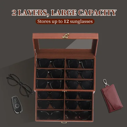 Miniatura 32 de AUTOARK AW-023 - Organizador de cuero para guardar lentes de sol, 12 piezas, color negro, AW-023