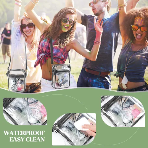 Miniatura 6 de yuanming Bolsa transparente aprobada para estadios, bolsa cruzada transparente, bolsas transparentes para estadios para mujeres TPU Negro
