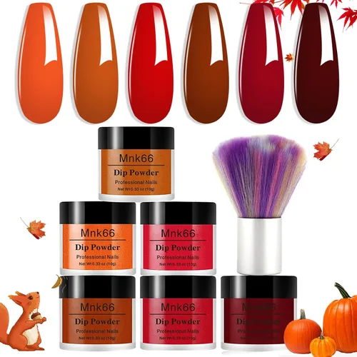 Juego de polvo de inmersión de 6 colores, set de colores para uñas con vino tinto oscuro, rojo oscuro, naranja, set de polvo de inmersión para uñas