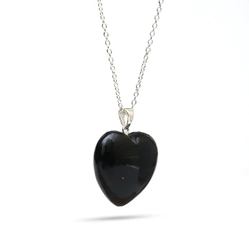 Miniatura 3 de Gempires Natural Black Obsidian Heart Crystals Pendant Necklace, Silver Plated 18 + 2 Inch Adjustable Chain (Black Obsidian)