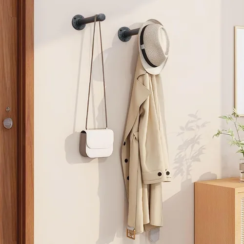 Miniatura 4 de Perchero de hierro fundido montado en la pared, perchero de tubería industrial resistente para colgar ropa, percheros para organizadores de armario