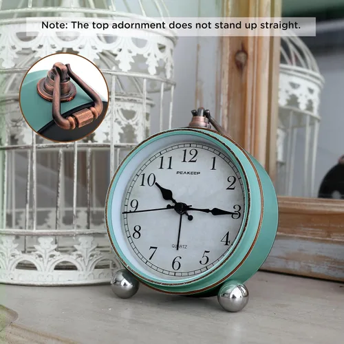 Miniatura 2 de Peakeep 4" Pequeño Reloj Despertado Retro Analógico a Batería para Decoración de Habitación, Reloj de Noche Silencioso Elegante para Escritorio