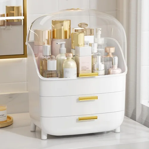 Miniatura 11 de Vtopmart - Organizador de maquillaje y cuidado de la piel de 3 niveles con cajones para tocador y encimera de baño, gran caja de almacenamiento