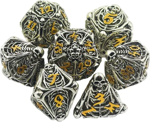 Miniatura 13 de Juego de dados de metal DND Dungeons and Dragon, juego de dados huecos poliédricos de dragón mágico de 7 piezas con caja de metal de regalo