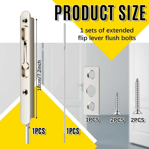 Miniatura 2 de Blulu 1 perno empotrado de palanca abatible extendida de 18 pulgadas para puerta doble, extralarga y resistente, aleación de zinc francesa