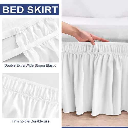 Miniatura 6 de Pure Eco Falda de cama envolvente tamaño individual de 10 pulgadas con caída a medida con tres lados de tela ajustables y cinturones elásticos