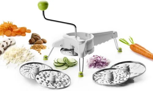 Miniatura 4 de IBILI Mouli Rallador Rotativo de Queso 5-en-1 con Manivela Fabricado en España Rallador de Mandolina para Verduras, Cortador de Queso Parmesano