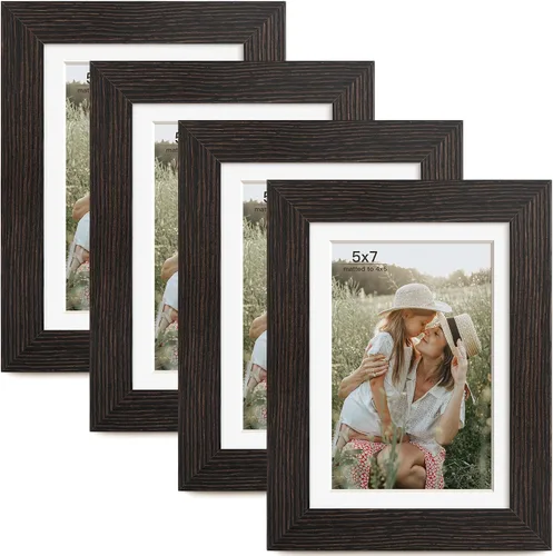 Miniatura 40 de Momentworth Portarretratos de 4 x 6 pulgadas con paspartú para 3.5 x 5 pulgadas, marcos de fotos con grano de madera negra envejecida para pared