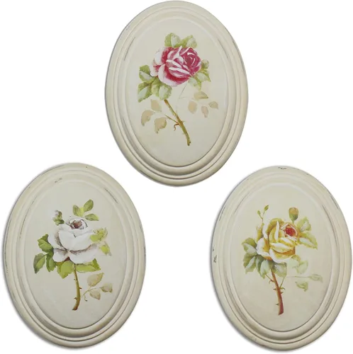 CVHOMEDECO. Marco de madera ovalado pintado a mano retro primitivo para colgar en la pared, pintura 3D, diseño de flores de rosa, 6-3/4 x 8-3/4