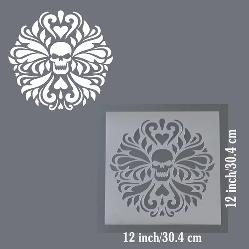 Miniatura 4 de Plantilla decorativa de damasco de calavera gótica floral de 12 x 12 pulgadas
