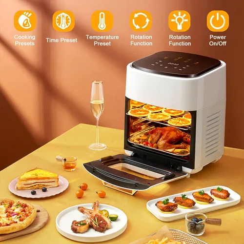 Miniatura 4 de Horno freidora de aire digital de 15 litros con circulación de aire rápida, sin aceite, pantalla LED, cesta antiadherente, temporizador de 60