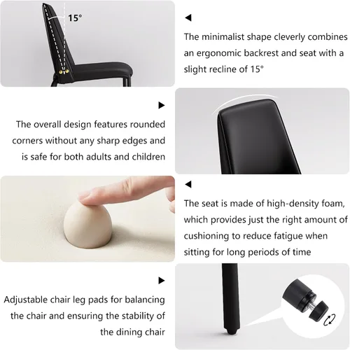 Miniatura 4 de YOUNIKE Black Luxury Modern Dining Chair Upholstered Faux Leather Comfy Kitchen Chair Single Armless Dining Room Accent Chair with Back for