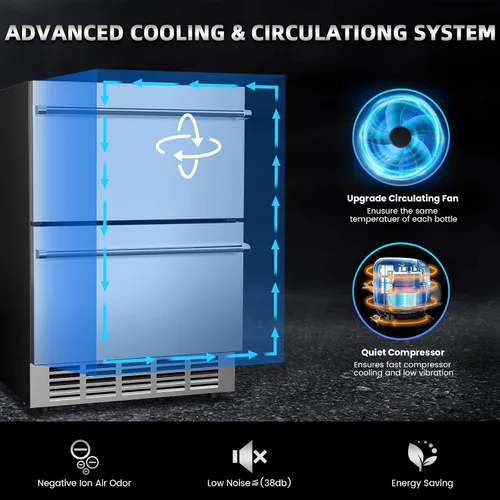 Miniatura 3 de Mojgar Refrigerador de doble cajón bajo mostrador de 24 pulgadas, refrigerador de dos cajones para interiores, refrigerador de bebidas de acero
