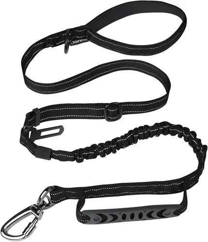 Correa de perro resistente para perros medianos y grandes, correa táctica de absorción de golpes de 4 a 6 pies con mango acolchado de control y Negro