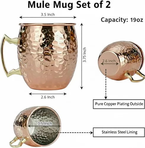 Miniatura 3 de Juego de 2 tazas Moscow Mule de 16 onzas, tazas de cobre puro para exteriores, tazas de cobre para mulas de Moscú, tazas de cobre, tazas de cobre