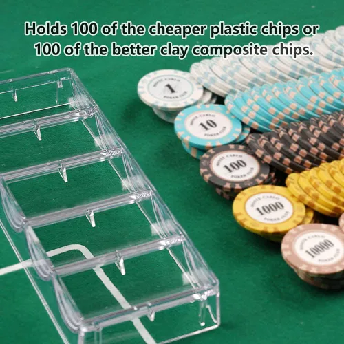 Miniatura 2 de Estante de fichas de póquer de acrílico transparente con cubierta/bandeja de fichas de casino con tapa, capacidad para 100 fichas cada una
