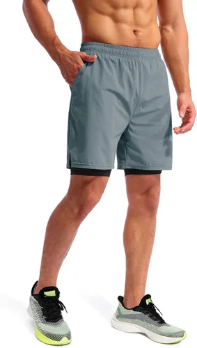 Miniatura 3 de Pudolla Mens 2 in 1 Running Shorts 7" Quick Dry Gym Athletic Workout Shorts for Men with Phone Pockets