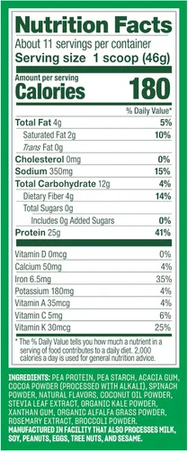 Miniatura 2 de Vega Protein and Greens Proteína en polvo de chocolate cremoso (11 porciones) 0.88 oz de proteína a base de plantas más verduras, vegano, sin OMG