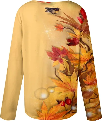 Miniatura 5 de Blusas sueltas de manga larga con cuello en V para mujer, estampado floral, cuello de solapa, asimétrica, con botones, para otoño 2023