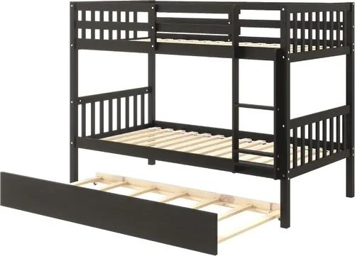 Miniatura 6 de Merax Literas individuales sobre individuales con nido, marco de cama nido de madera maciza con barandilla de seguridad y escalera, dormitorio