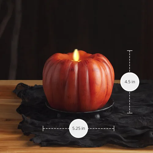 Miniatura 6 de Luminara - Vela LED sin llama de Halloween, funciona con batería, llama parpadeante en movimiento - Calabaza naranja antigua - Paquete de 1-5 x 4.5