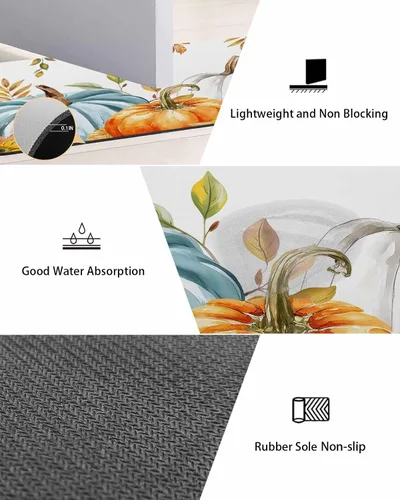 Miniatura 3 de Tapete de baño de eucalipto y calabaza para bañera, antideslizante, de secado rápido y absorbente, de tierra de diatomeas, tapete lavable de cocina