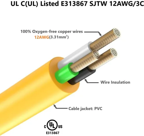 Miniatura 6 de Cable adaptador de clavija de CA para el hogar de 1 pie de 15 amperios a 20 amperios T Blade Cable adaptador 12AWG Nema 5-15P a 5-20R, cable