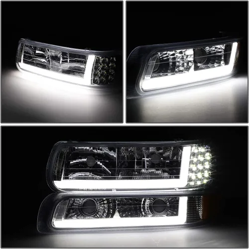 Miniatura 3 de DNA Motoring HL-LB-CSIL99-CH-AM Par de carcasas cromo ámbar LED DRL. Faros delanteros de repuesto para Silverado 99-02