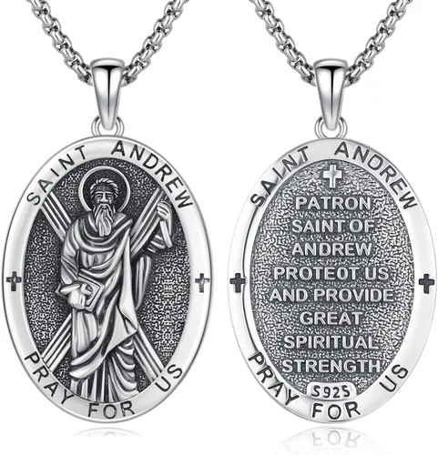 Miniatura 79 de Collar con colgante de plata de ley 925 con medalla de San Patrón, joyería religiosa para hombres y mujeres, con cadena de acero inoxidable 316L