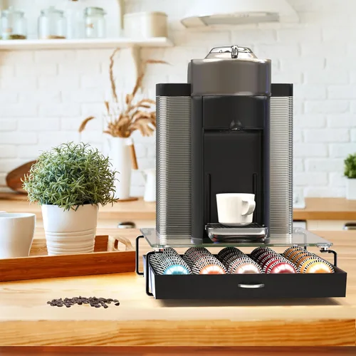 Miniatura 2 de DecoBrothers Cajón Organizador de Cápsulas de Café Vertuo de Vidrio Templado de Cristal, Organizador de 30 Cápsulas Grandes o 60 Pequeñas Nespresso