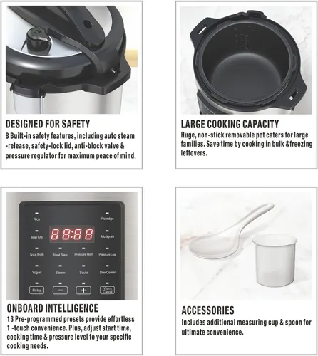 Miniatura 3 de EMB Ironblade - Olla a presión programable 7 en 1, 6 litros, acero inoxidable de 1000 W, olla de cocción lenta, arrocera, vaporera, sartén